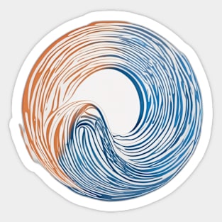 Abstract Ocean Wave Design in Blue and Orange No. 535 Sticker